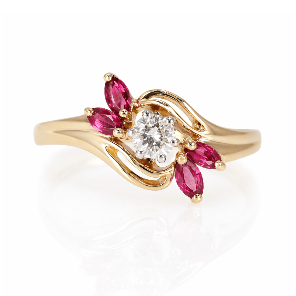 14K Diamond & Red Marquise Accent Ring Gold & Silver Pawn Shop