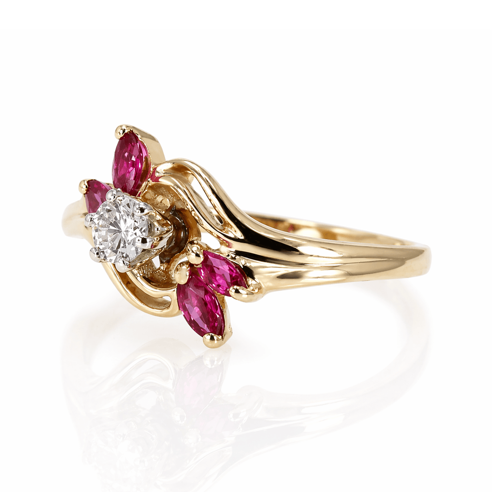 14K Diamond & Red Marquise Accent Ring Gold & Silver Pawn Shop