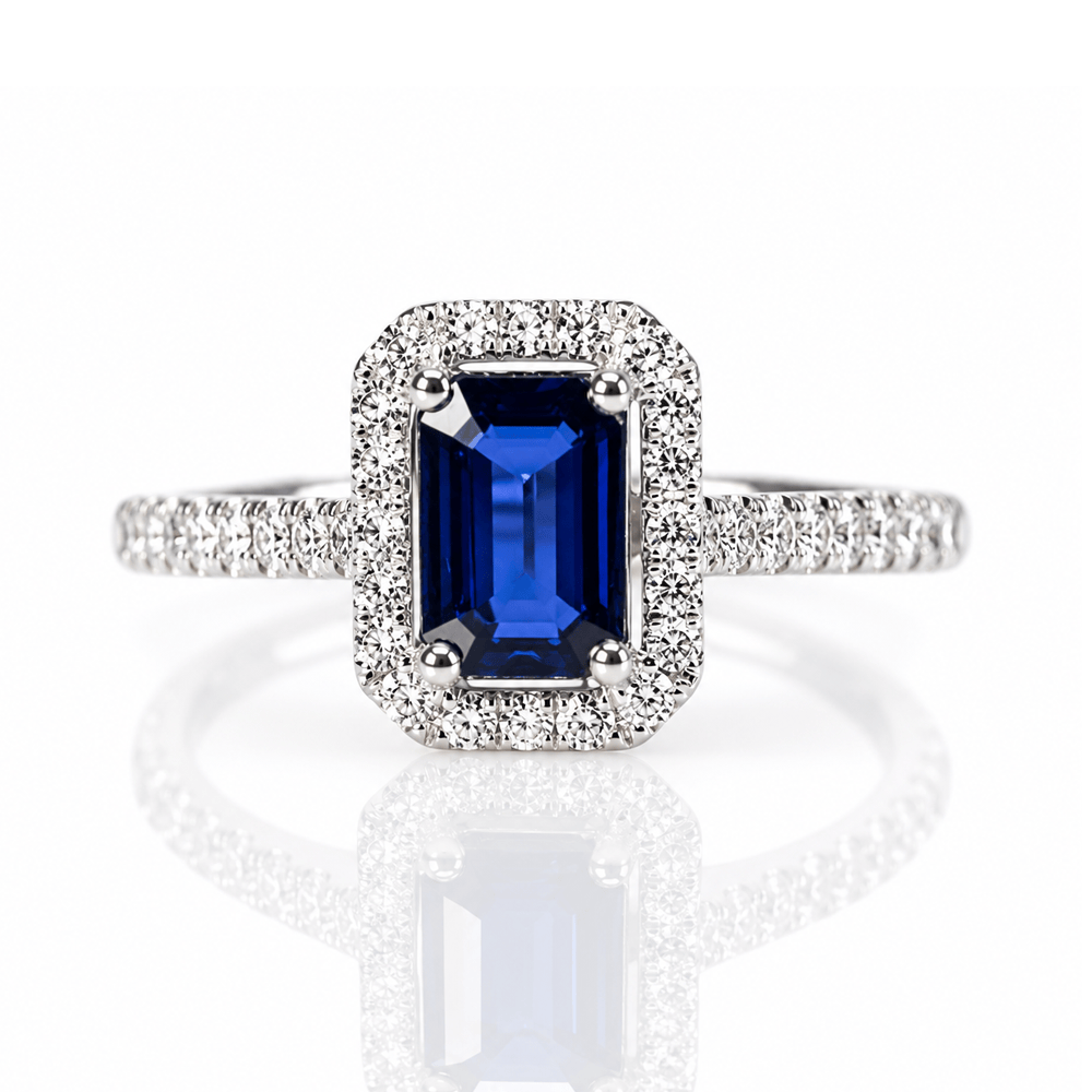 14K White Gold Emerald-Cut Sapphire Diamond Halo Ring
Gold & Silver Pawn Shop