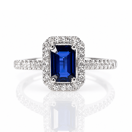 14K White Gold Emerald-Cut Sapphire Diamond Halo Ring
Gold & Silver Pawn Shop