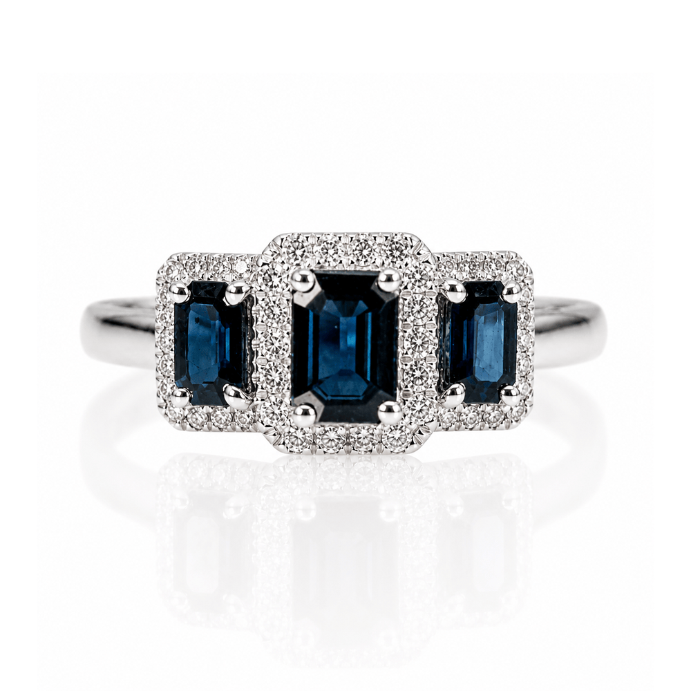 10K White Gold Sapphire Diamond Three-Stone Halo Ring
Gold & Silver Pawn Shop