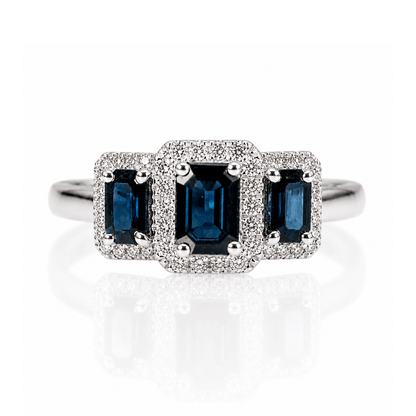 10K White Gold Sapphire Diamond Three-Stone Halo Ring
Gold & Silver Pawn Shop
