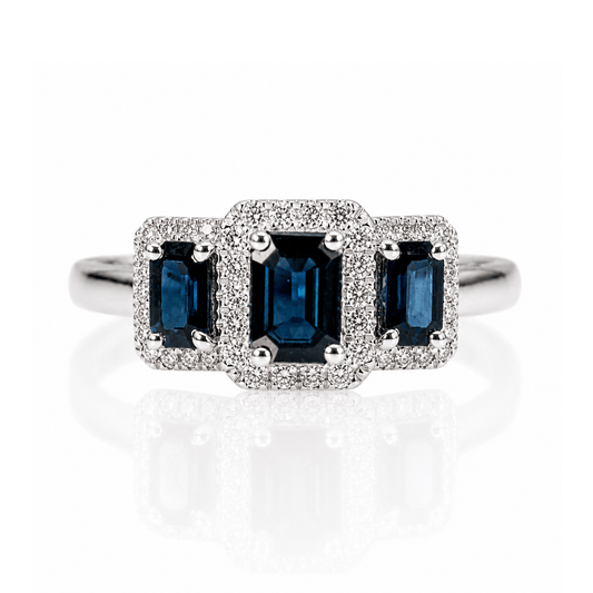 10K White Gold Sapphire Diamond Three-Stone Halo Ring
Gold & Silver Pawn Shop