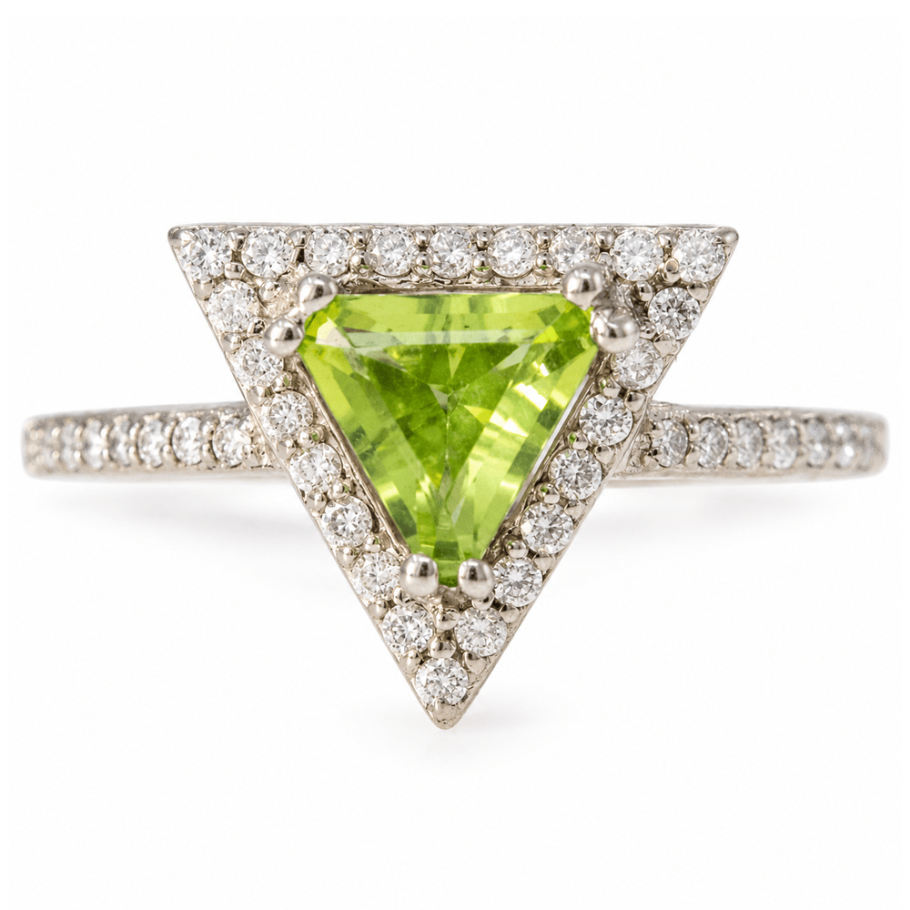 10K White Gold Trillion-Cut Peridot & Diamond Halo Ring
Gold & Silver Pawn Shop