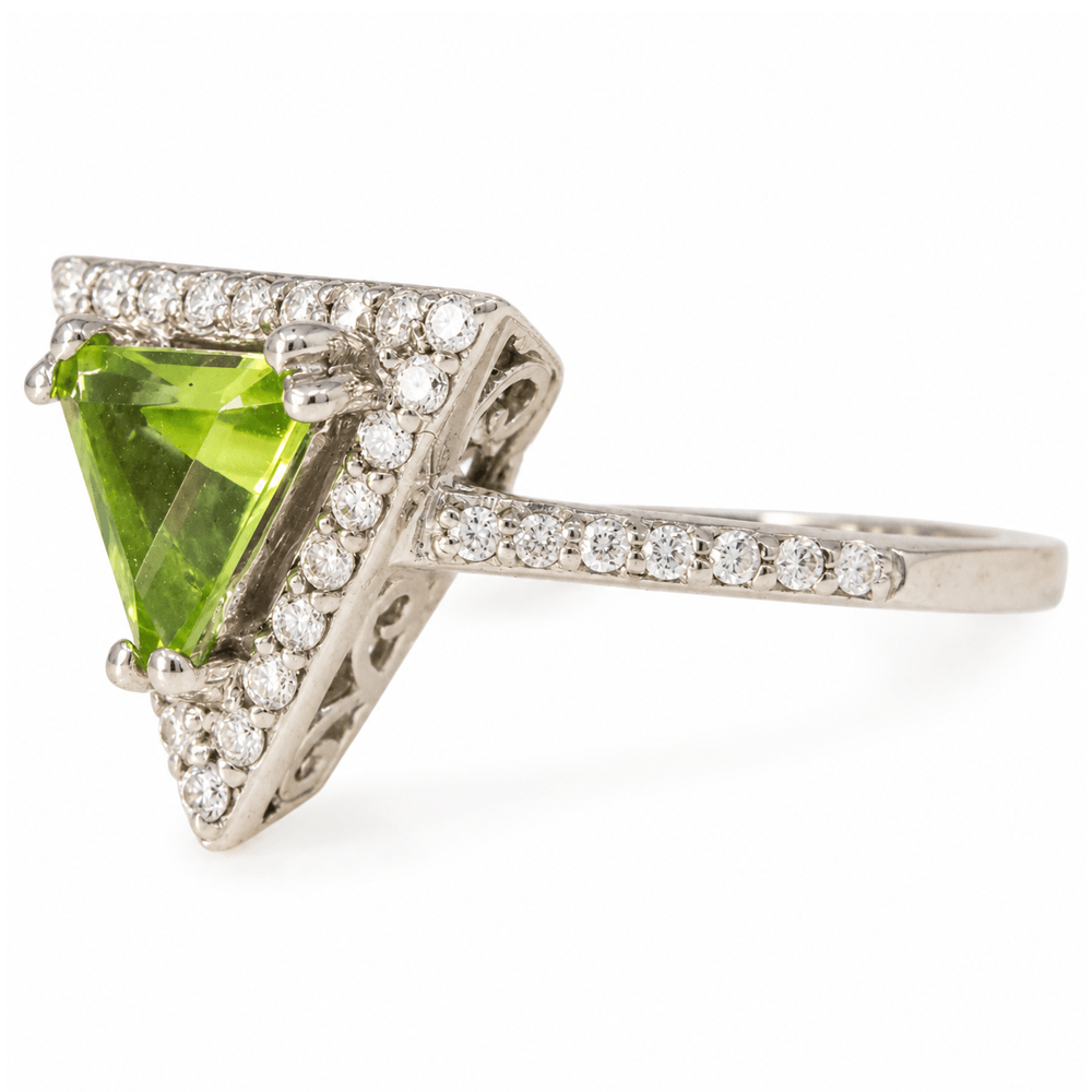 10K White Gold Trillion-Cut Peridot & Diamond Halo Ring
Gold & Silver Pawn Shop