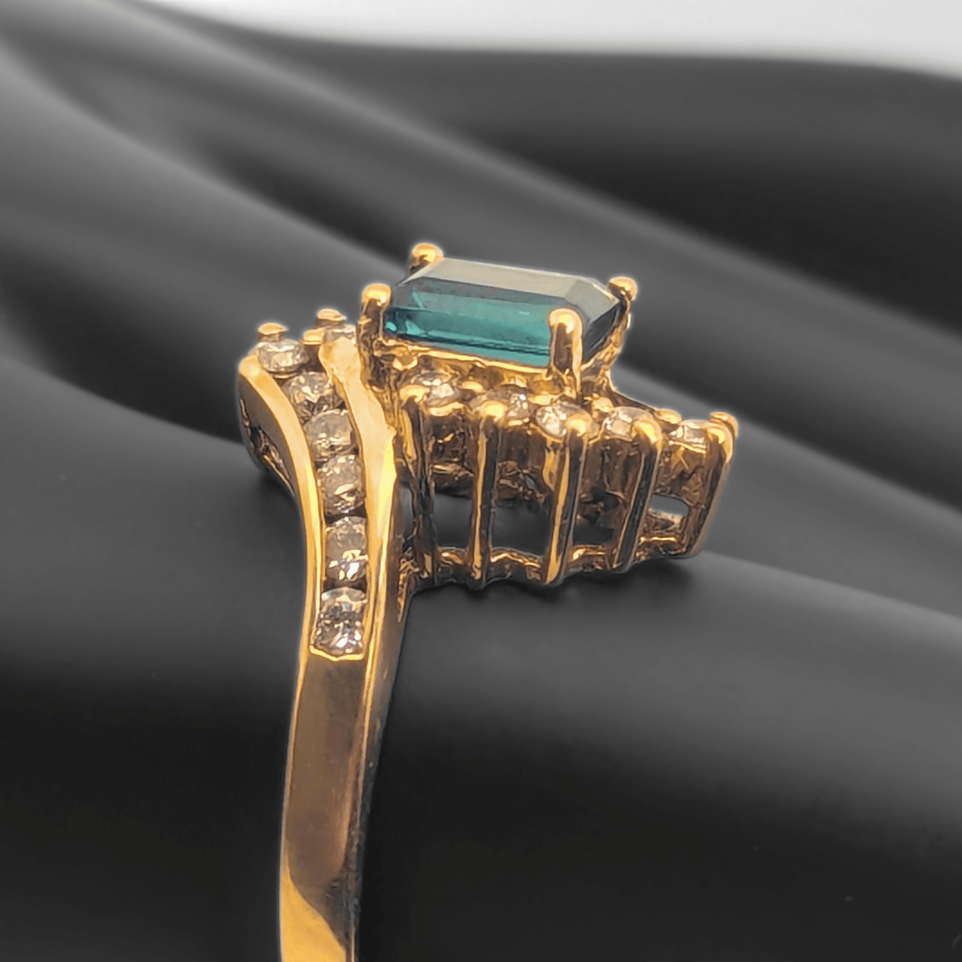 Gold Diamond Ring with tourmaline side profile