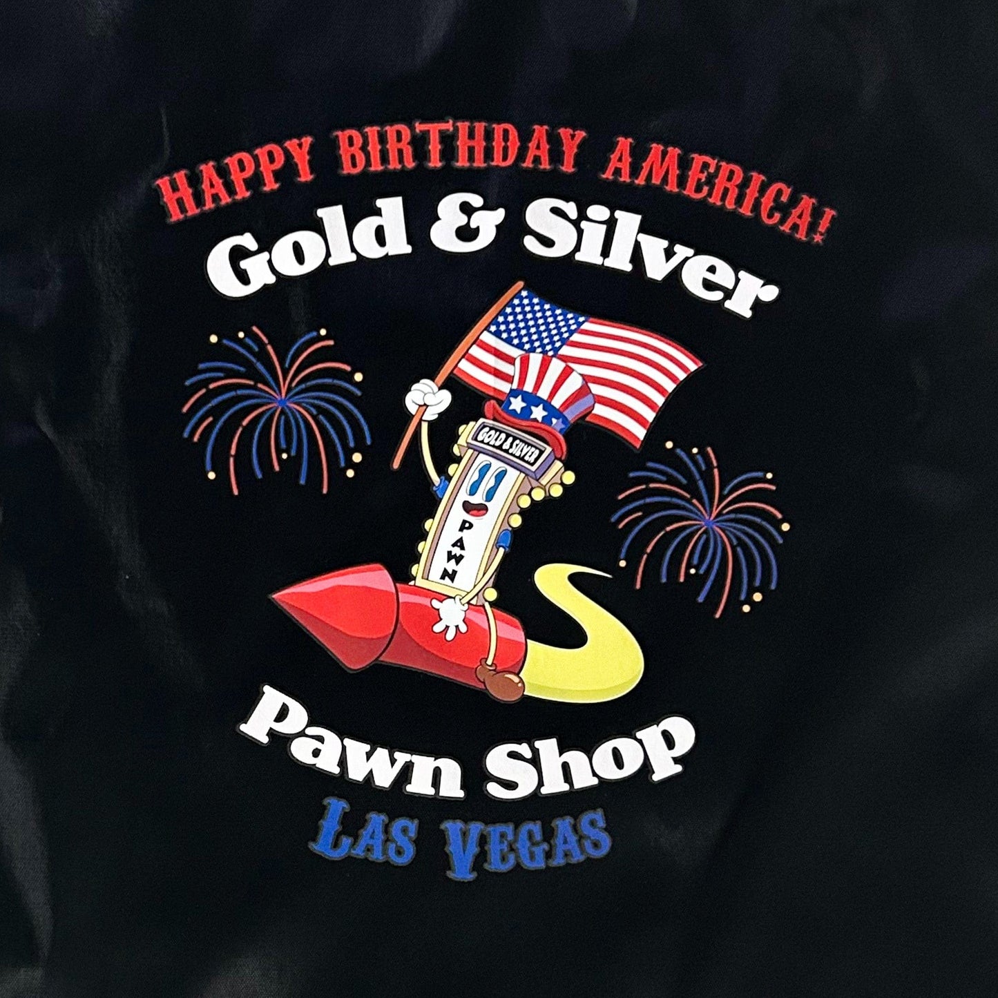 Gold & Silver Pawn Shop 4th of July Drawstring Bag Close View