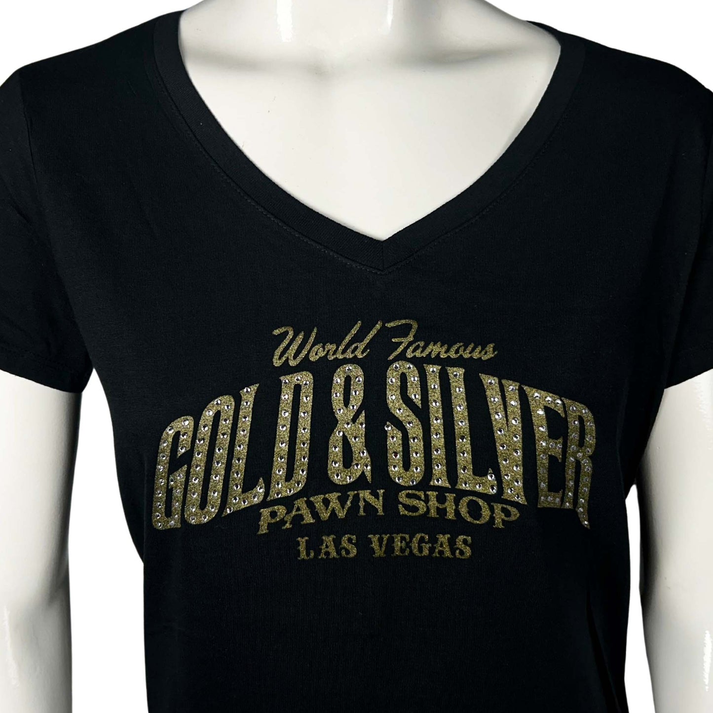 Gold & Silver Pawn Shop Ladies Rhinestone T-Shirt Text