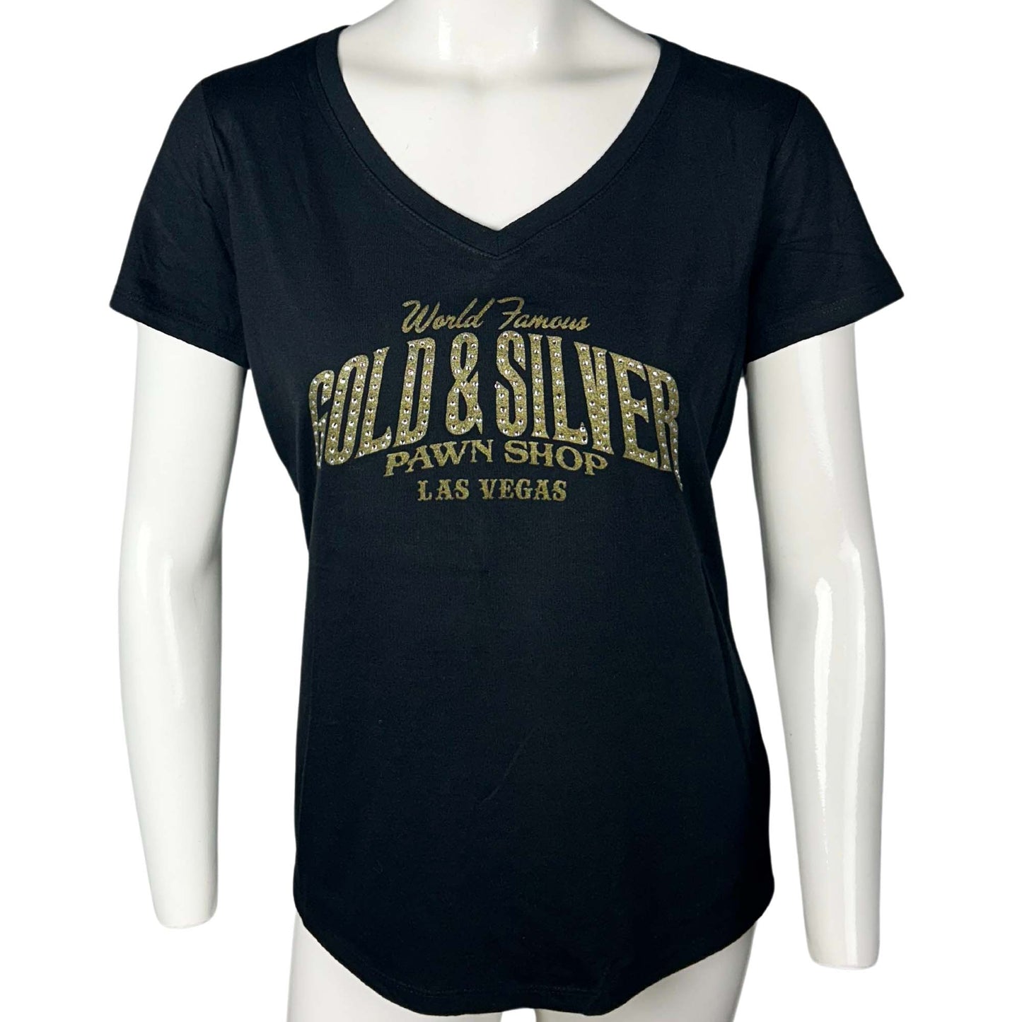 Gold & Silver Pawn Shop Ladies Rhinestone T-Shirt Front