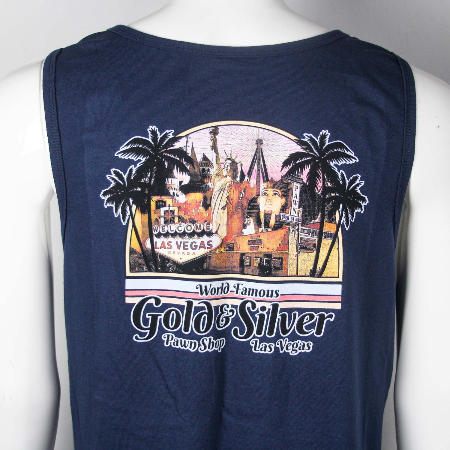 Gold & Silver Pawn Shop Navy Blue Palm Tree Tank Top Graphic