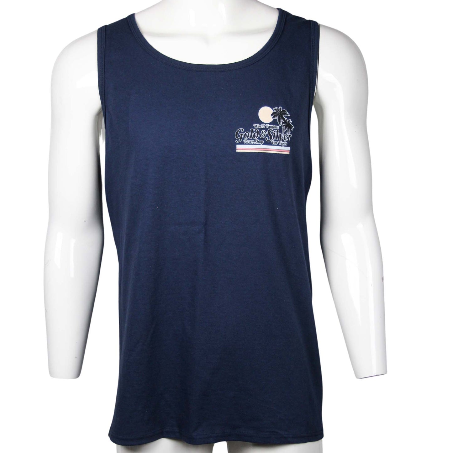 Gold & Silver Pawn Shop Navy Blue Palm Tree Tank Top Front