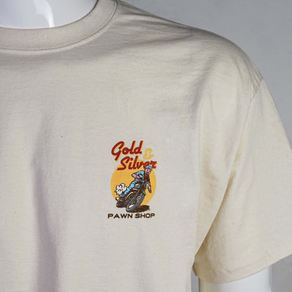 Gold & Silver Pawn Shop Rick On Motorcycle Round Neck T-Shirt Chest