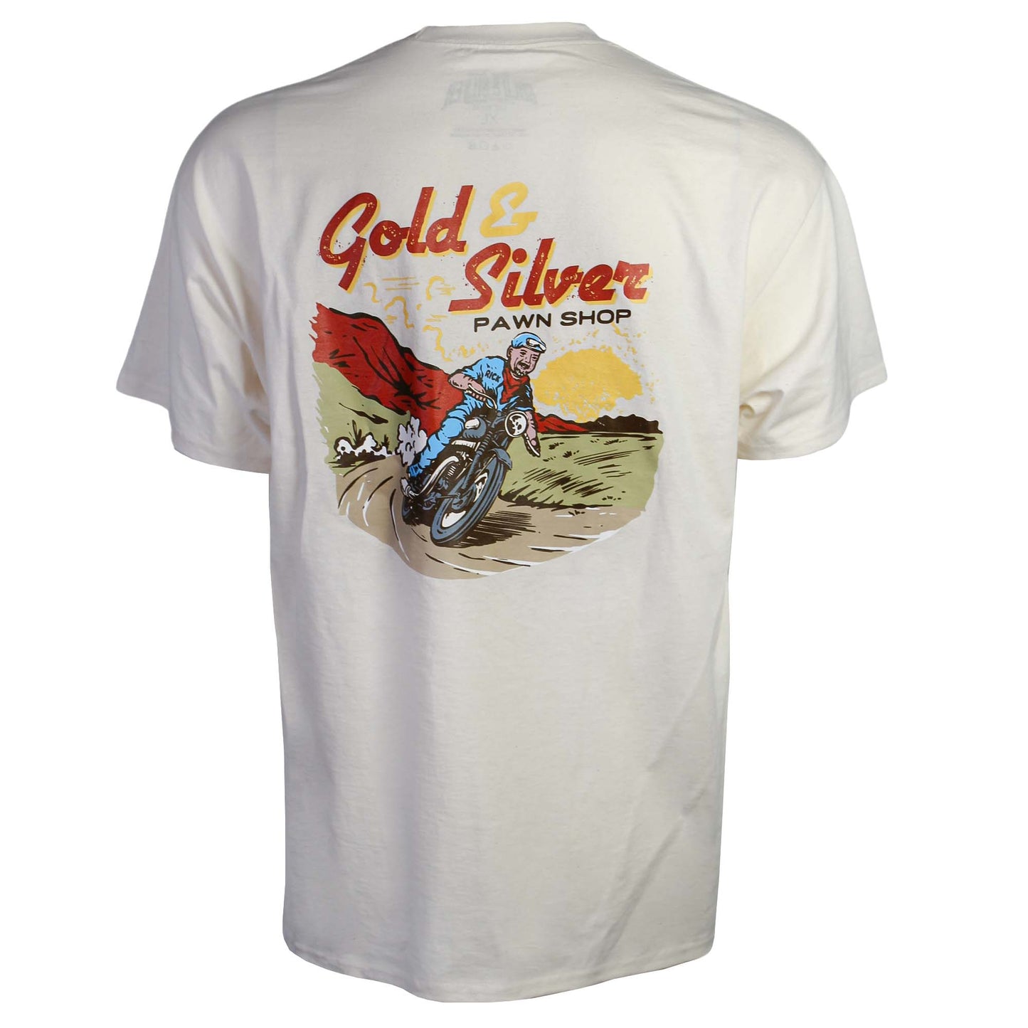 Gold & Silver Pawn Shop Rick On Motorcycle Round Neck T-Shirt Off White