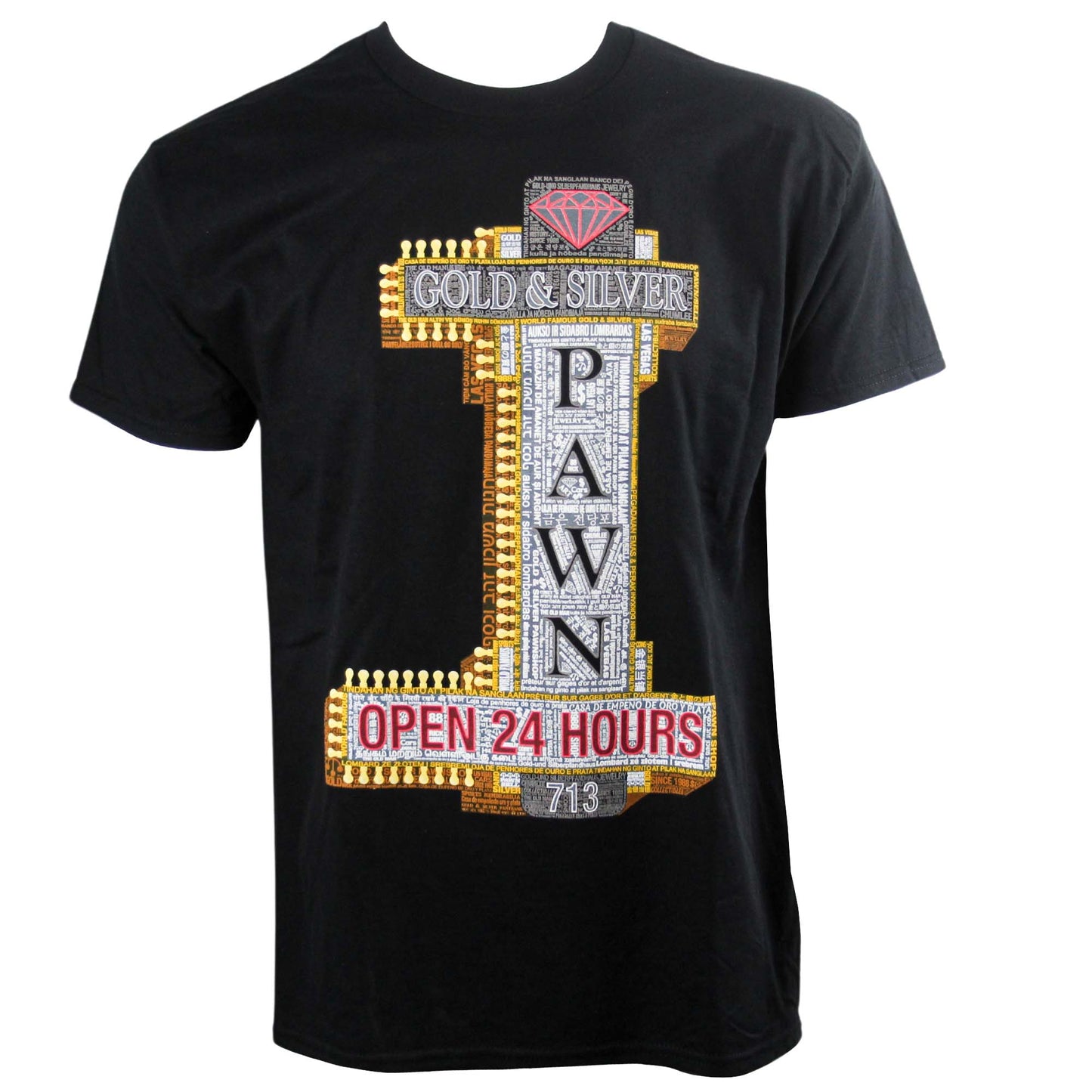 Gold & Silver Pawn Shop Sign Round Neck T-Shirt Front