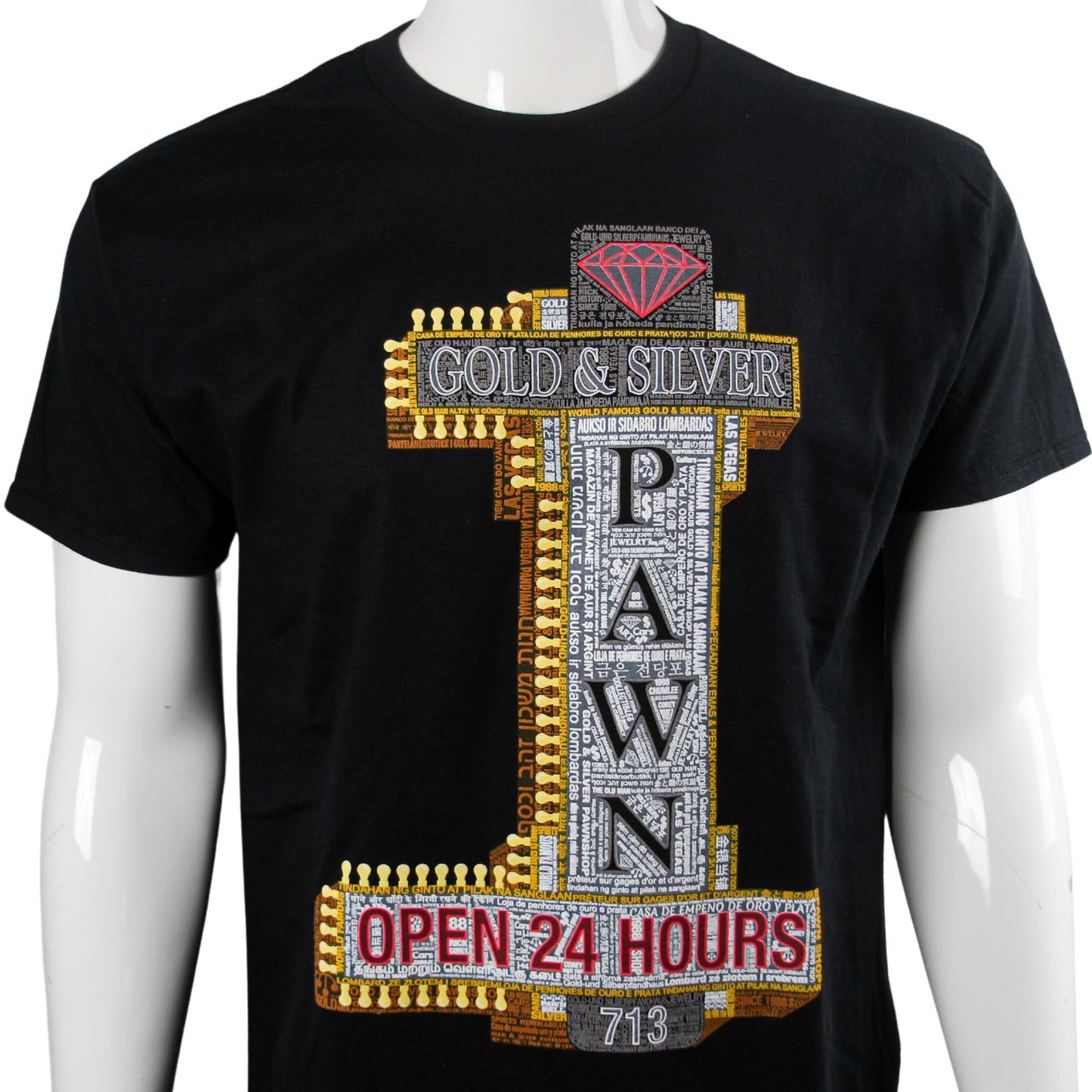 Gold & Silver Pawn Shop Sign Round Neck T-Shirt  Close View