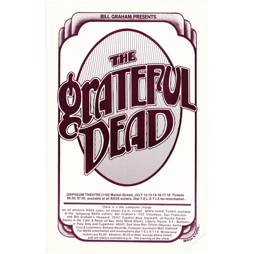 The Grateful Dead: Orpheum Theatre 1976, Original Hand Signed Poster Art Gold & Silver Pawn Shop