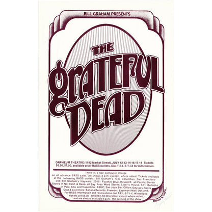The Grateful Dead: Orpheum Theatre 1976, Original Hand Signed Poster Art Gold & Silver Pawn Shop
