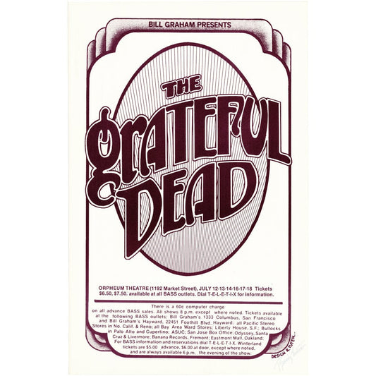 The Grateful Dead: Orpheum Theatre 1976, Original Hand Signed Poster Art Gold & Silver Pawn Shop