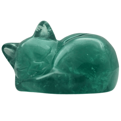 Hand Carved Sleeping Cat Art Gold & Silver Pawn Shop Green Jade