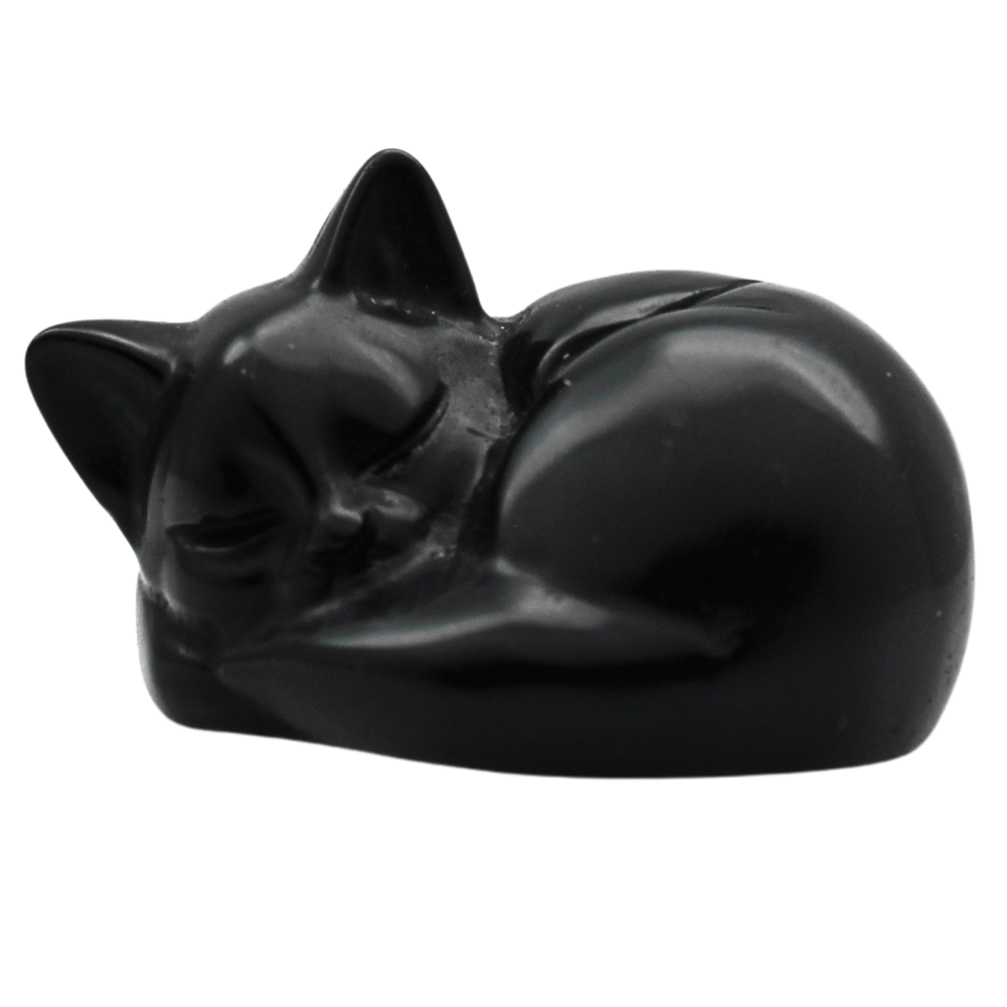 Hand Carved Sleeping Cat Art Gold & Silver Pawn Shop Black Obsidian