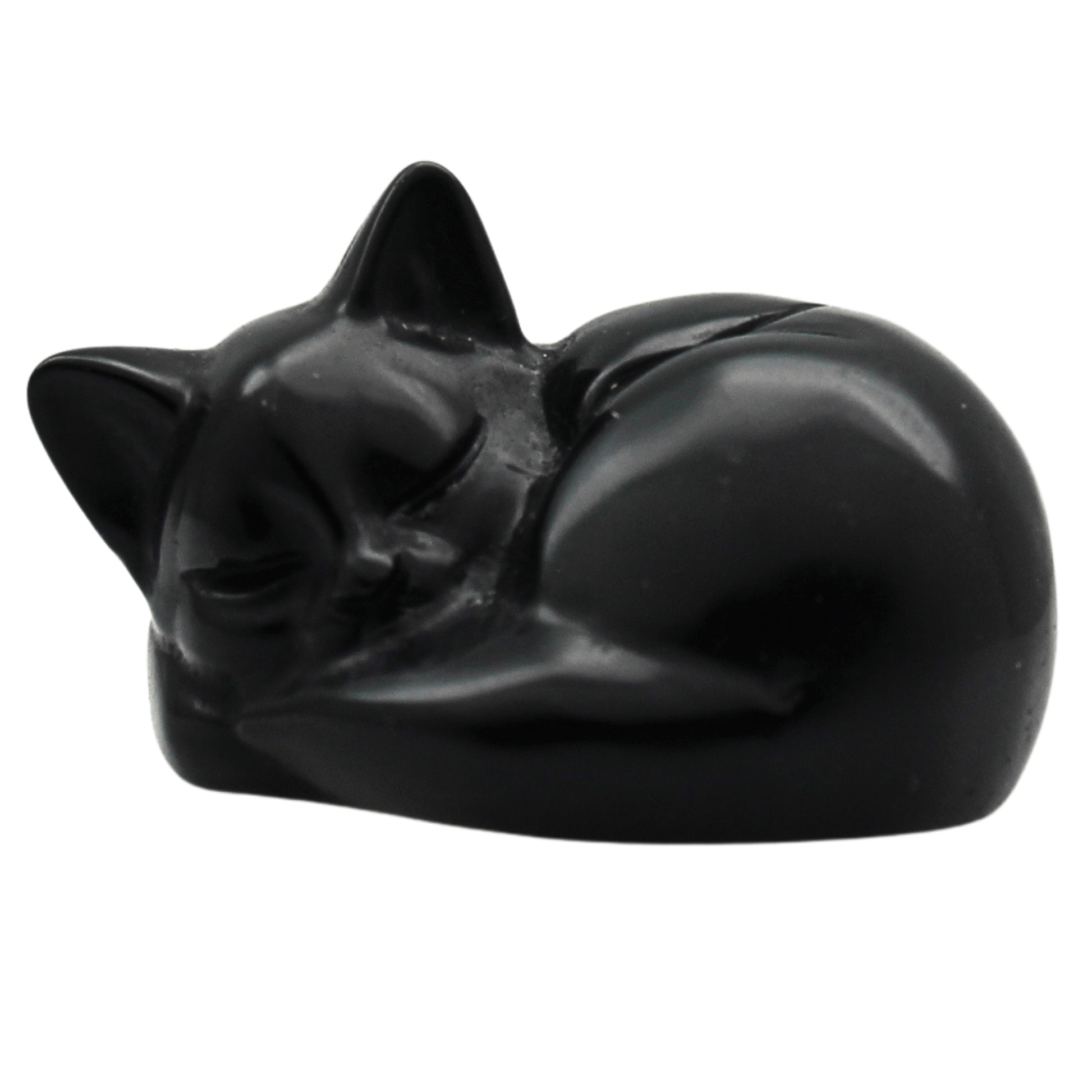 Hand Carved Sleeping Cat Art Gold & Silver Pawn Shop Black Obsidian