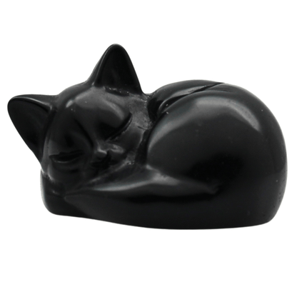 Hand Carved Sleeping Cat Art Gold & Silver Pawn Shop Black Obsidian