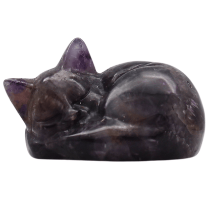 Hand Carved Sleeping Cat Art Gold & Silver Pawn Shop Amethyst