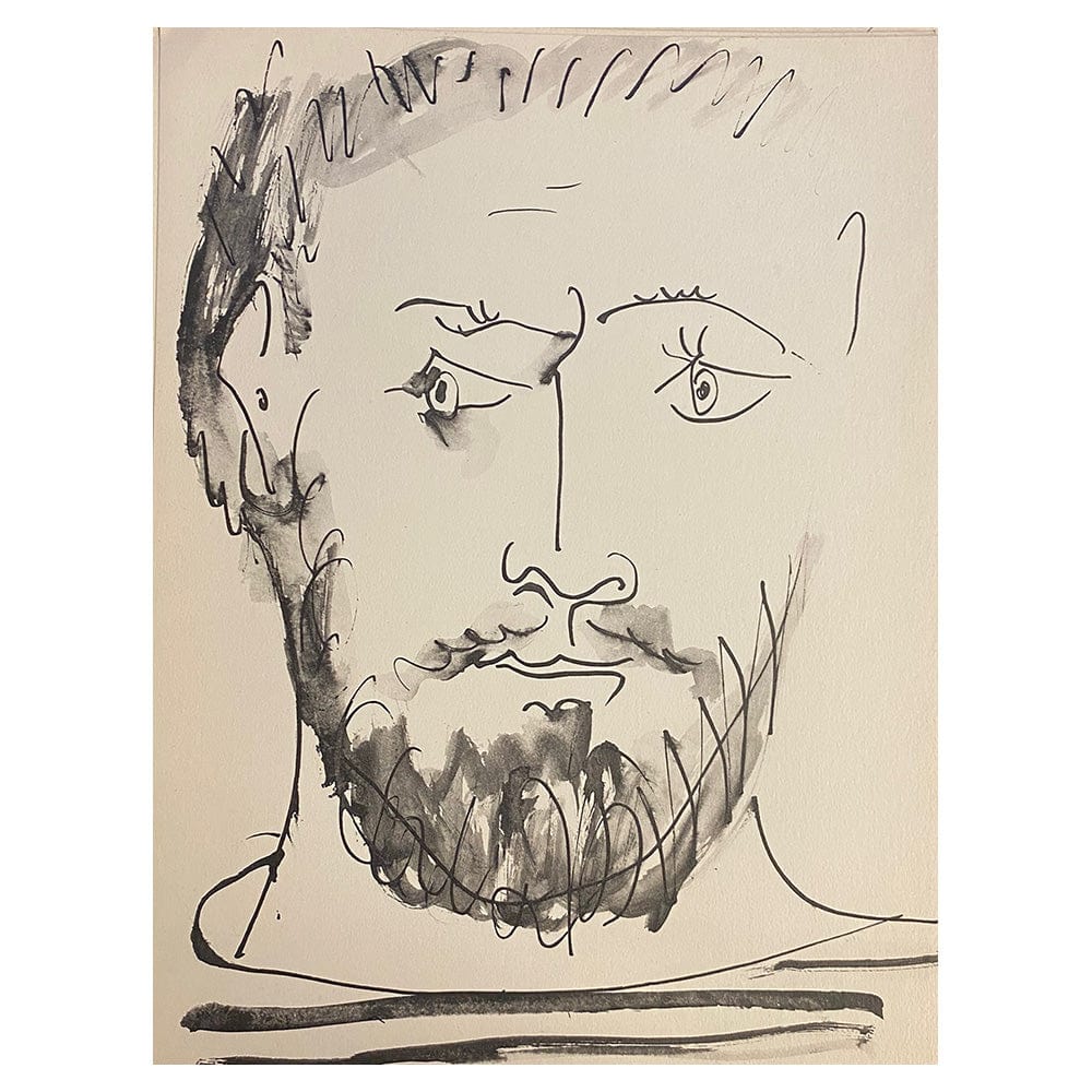 Pablo Picasso; Visage d’homme, de face trait et lavis thumb