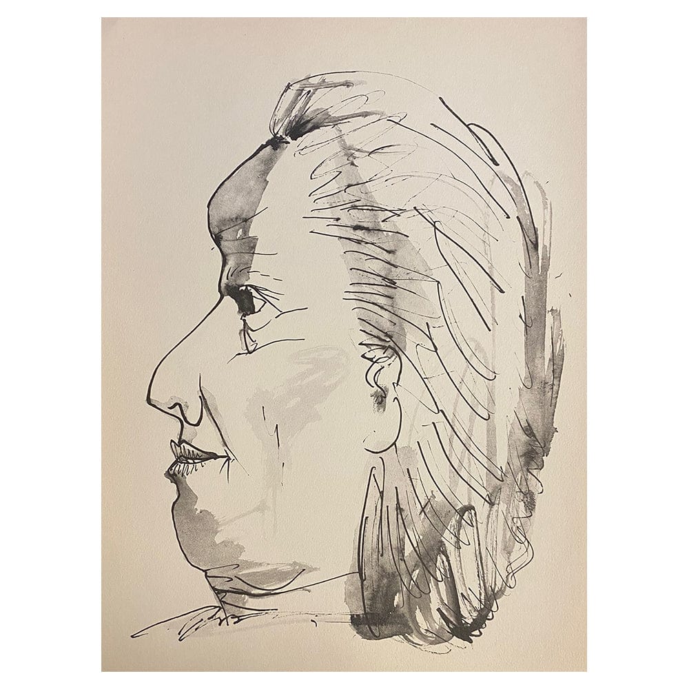 Pablo Picasso; Profil de vieille femme, trait et lavis thumb