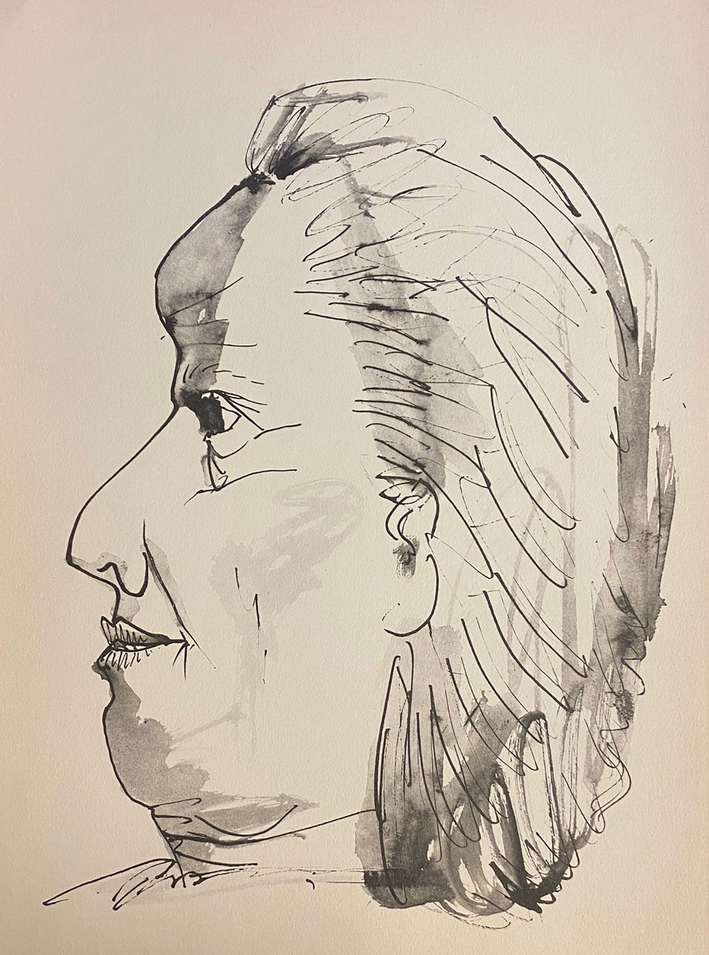 Pablo Picasso; Profil de vieille femme, trait et lavis zoom