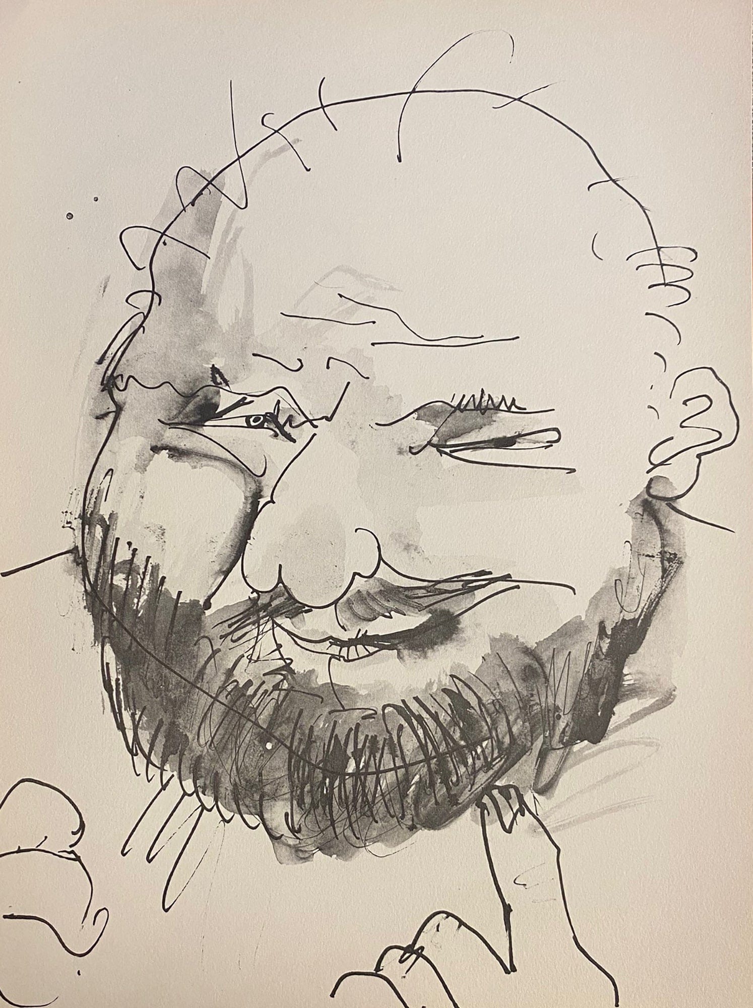 Pablo Picasso; Chauve, barbu et hilare, trait et lavis zoom