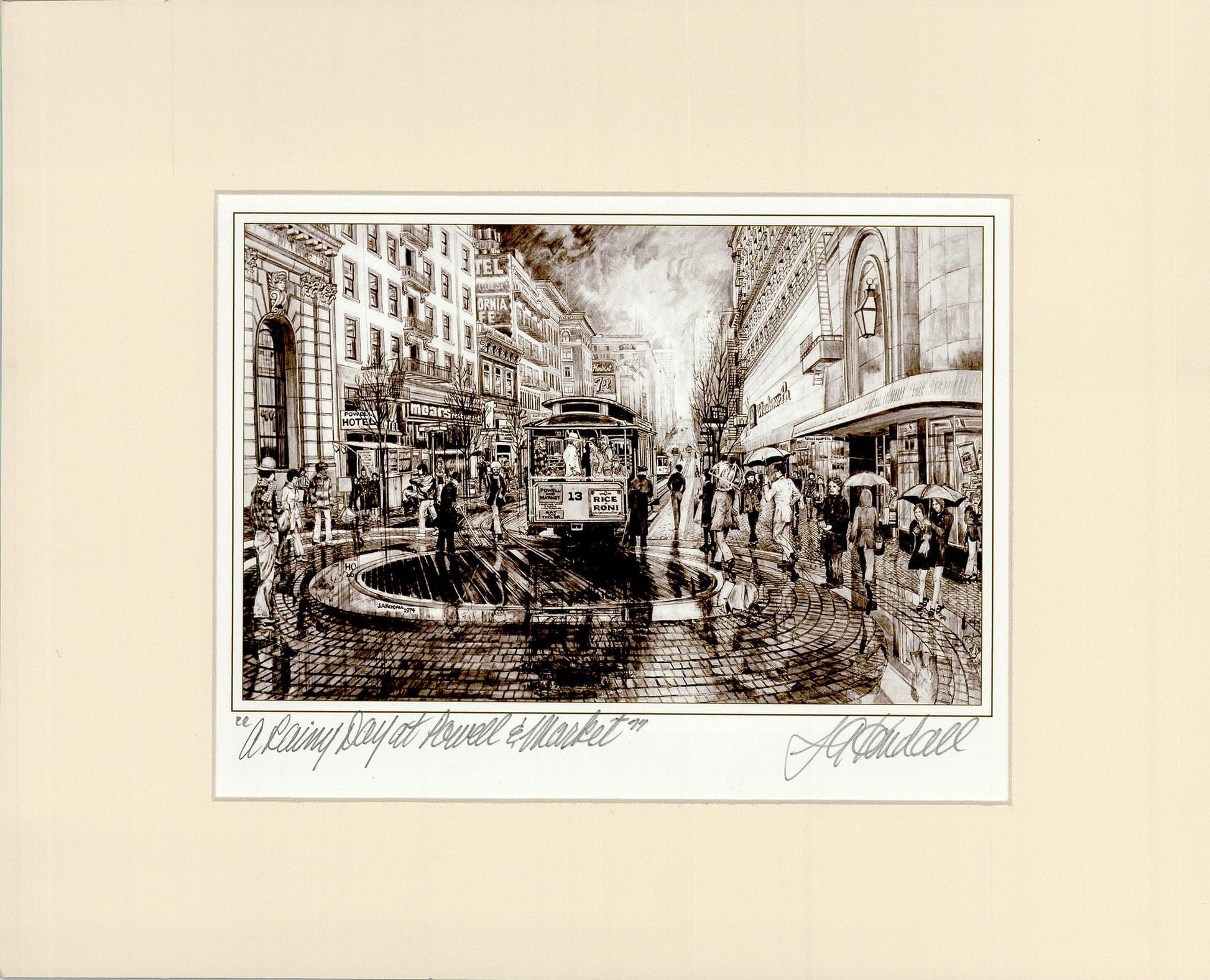 J.A. Kendall: A Rainy Day At Powell and Market Art G S Pawn