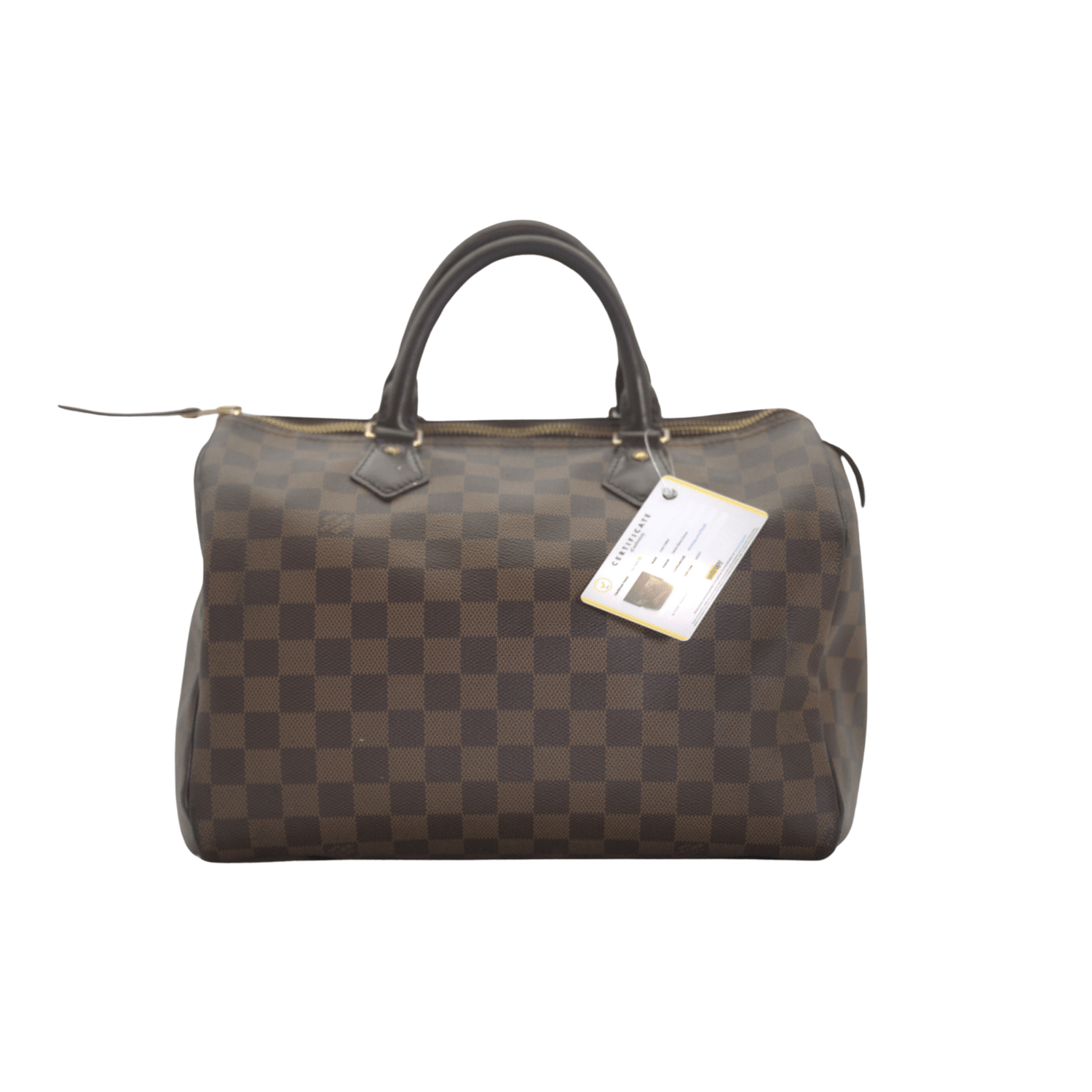 Louis Vuitton Damier Ebene Canvas Speedy Handbag Gold Silver