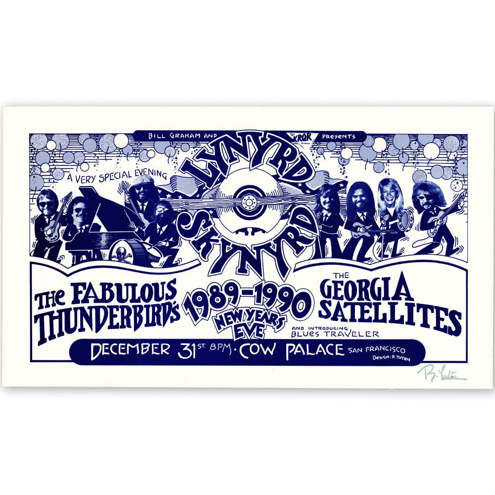 Lynyrd Skynyrd: Cow Palace New Years 1989-90, Original Hand Signed Poster Art Gold & Silver Pawn Shop