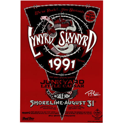 Lynyrd Skynyrd: Shoreline Amphitheater 1991, Original Hand Signed Poster Art Gold & Silver Pawn Shop