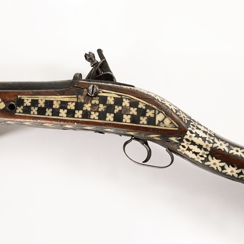Antique Middle Eastern Jezail Flintlock with Decorative Inlay Gold & Silver Pawn Shop