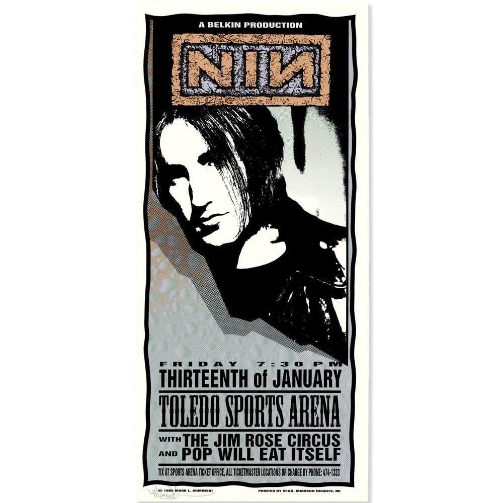 Nine Inch Nails: Downward Spiral Tour, 1995, Original Hand Signed Poster Art Gold & Silver Pawn Shop