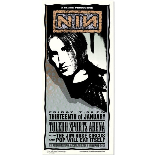 Nine Inch Nails: Downward Spiral Tour, 1995, Original Hand Signed Poster Art Gold & Silver Pawn Shop