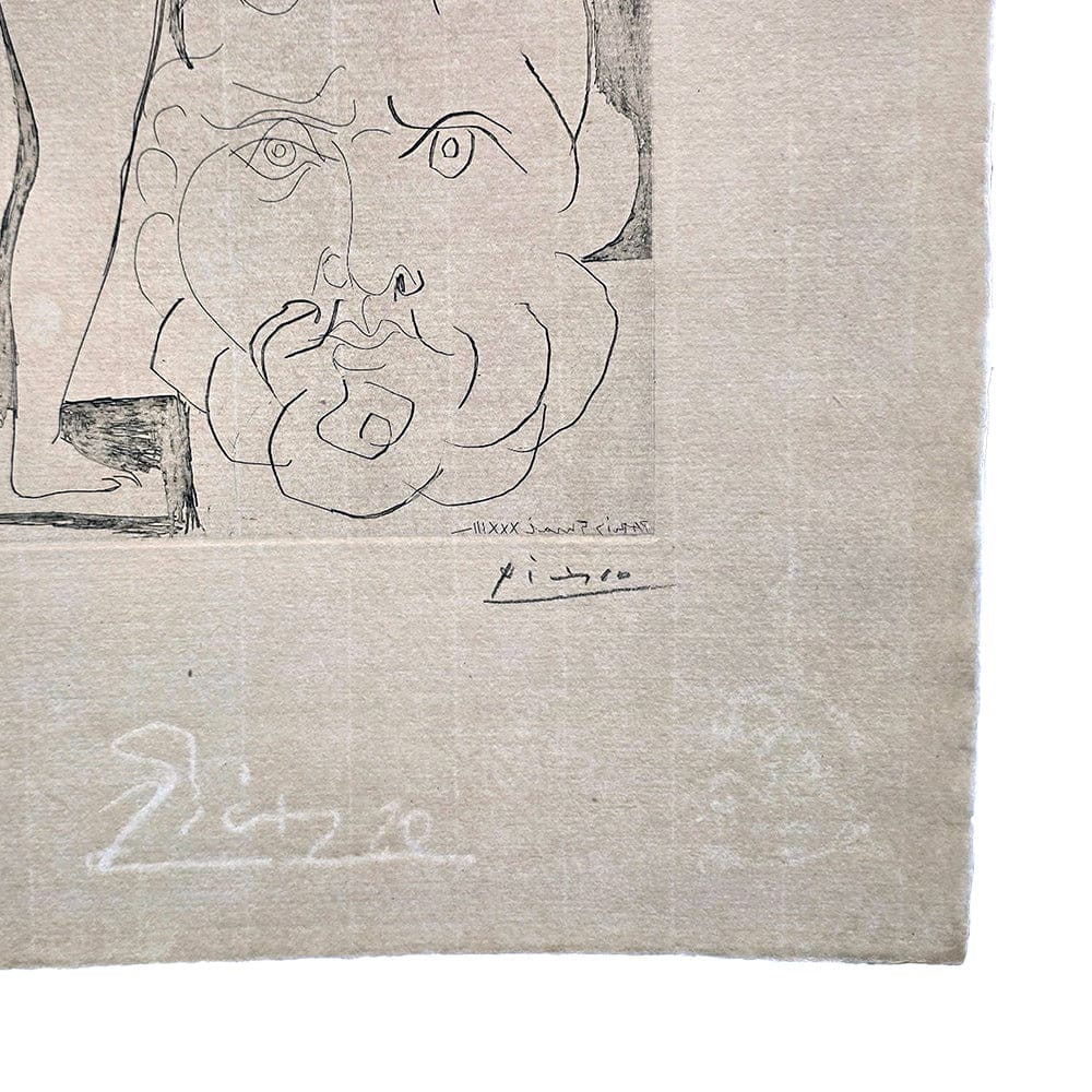 Detailed view of backlit Etching showing watermarks below Picasso's signature