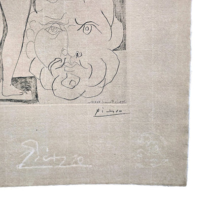 Detailed view of backlit Etching showing watermarks below Picasso's signature