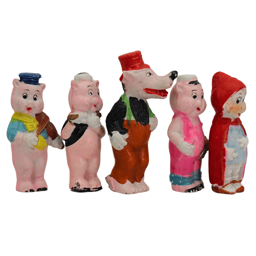 1930s The 3 Little Pigs Rare Boxed Bisque Set Right