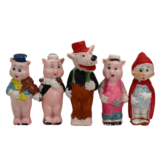 1930s The 3 Little Pigs Rare Boxed Bisque Set ZOOM