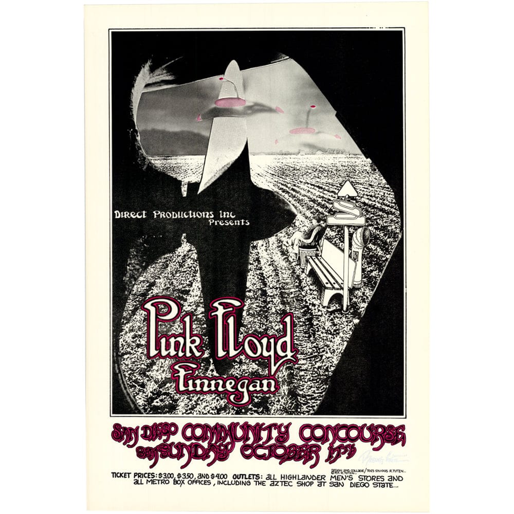Pink Floyd: San Diego Community Concourse 1971, Original Hand Signed Poster Art Gold & Silver Pawn Shop