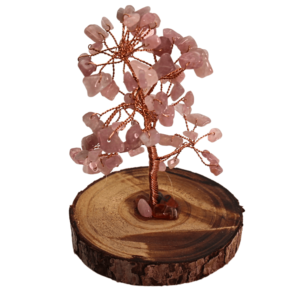 Rose Quartz Crystal Tree on Wood Base Art Gold & Silver Pawn Shop