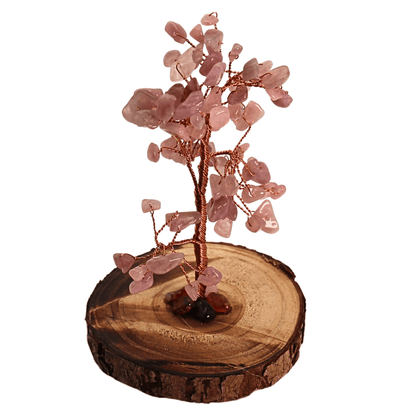 Rose Quartz Crystal Tree on Wood Base Art Gold & Silver Pawn Shop