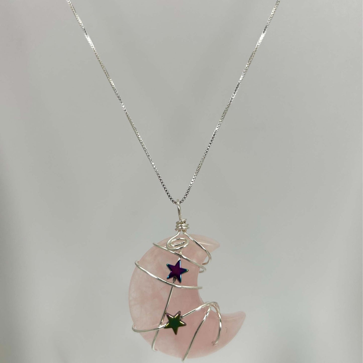 Rose Quartz Moon Crystal Necklace Frontt