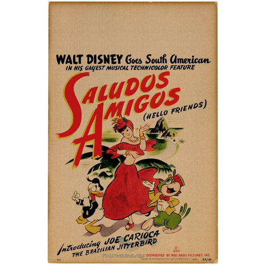 Saludos Amigos: Original Movie Window Card, 1943 Art G S Pawn