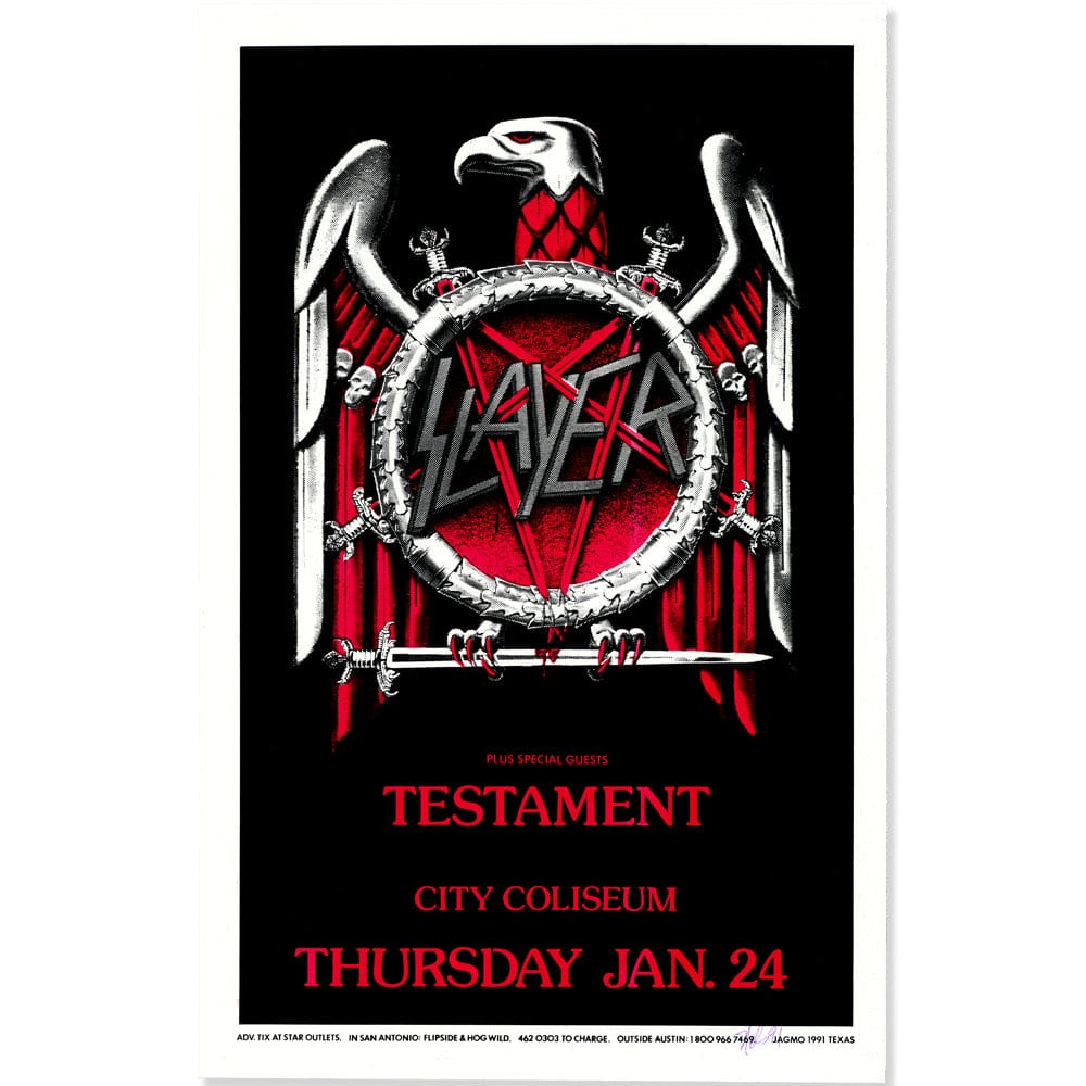 Slayer: Touring the Abyss 1991, Original Hand Signed Poster Art Gold & Silver Pawn Shop