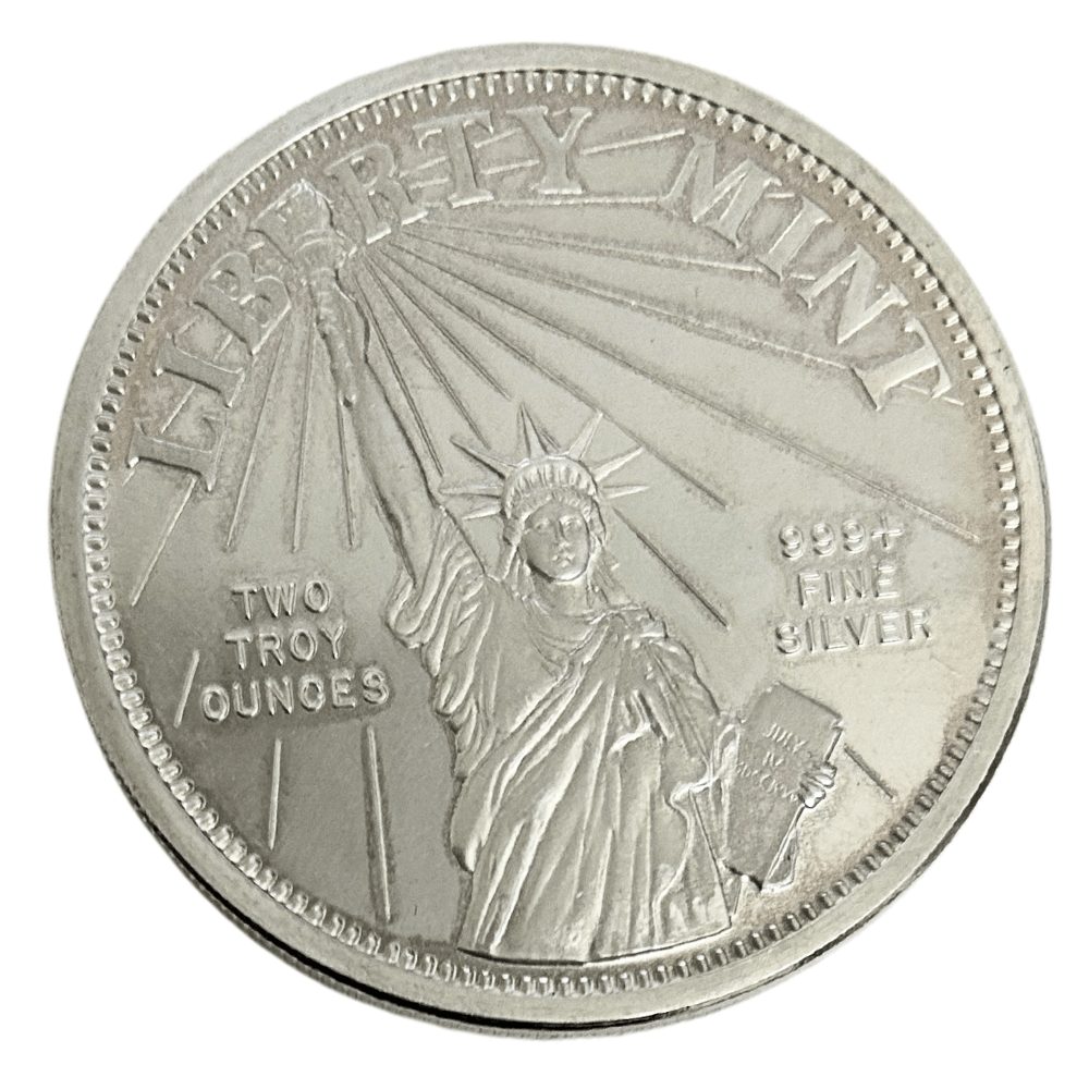 Statue of Liberty Mint Freedom Coin 2 Troy Oz .999 Fine Silver Round