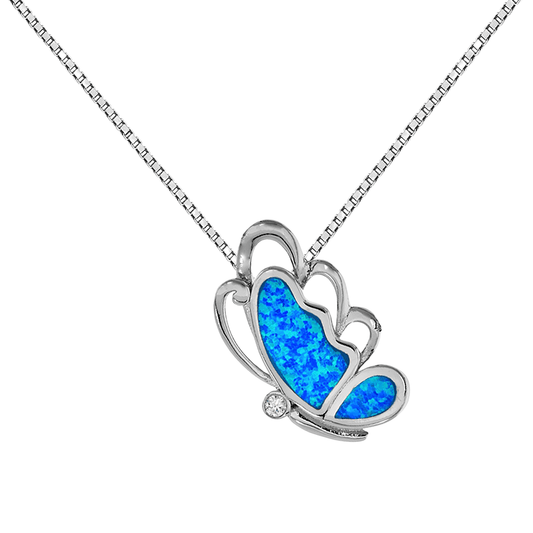Sterling Silver Mosaic Blue Opal Sideways Butterfly Pendant Gold & Silver Pawn Shop